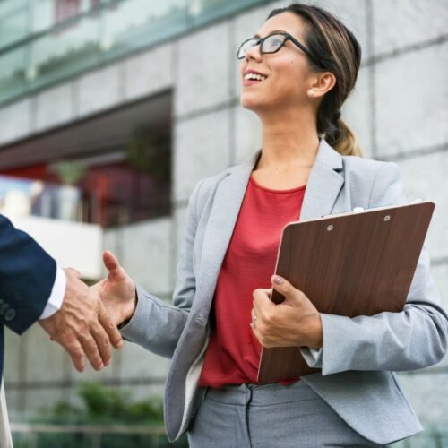 retail trade happy handshakes crown information management